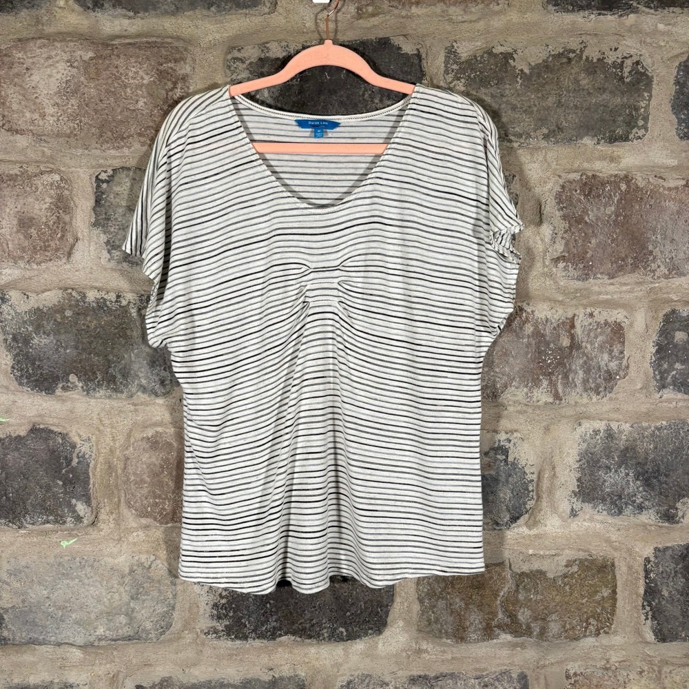 Derek Lam for DesignNation Women's V-Neck Striped Knit Top Natural Black Medium